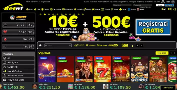 Betn1 Casino Online: 5€ bonus senza deposito e 510€ di Bonus totale