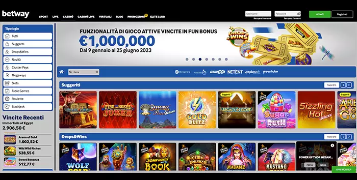Betway Casino - 1500€ di Bonus + 300 Super Spin + 100 Free spins